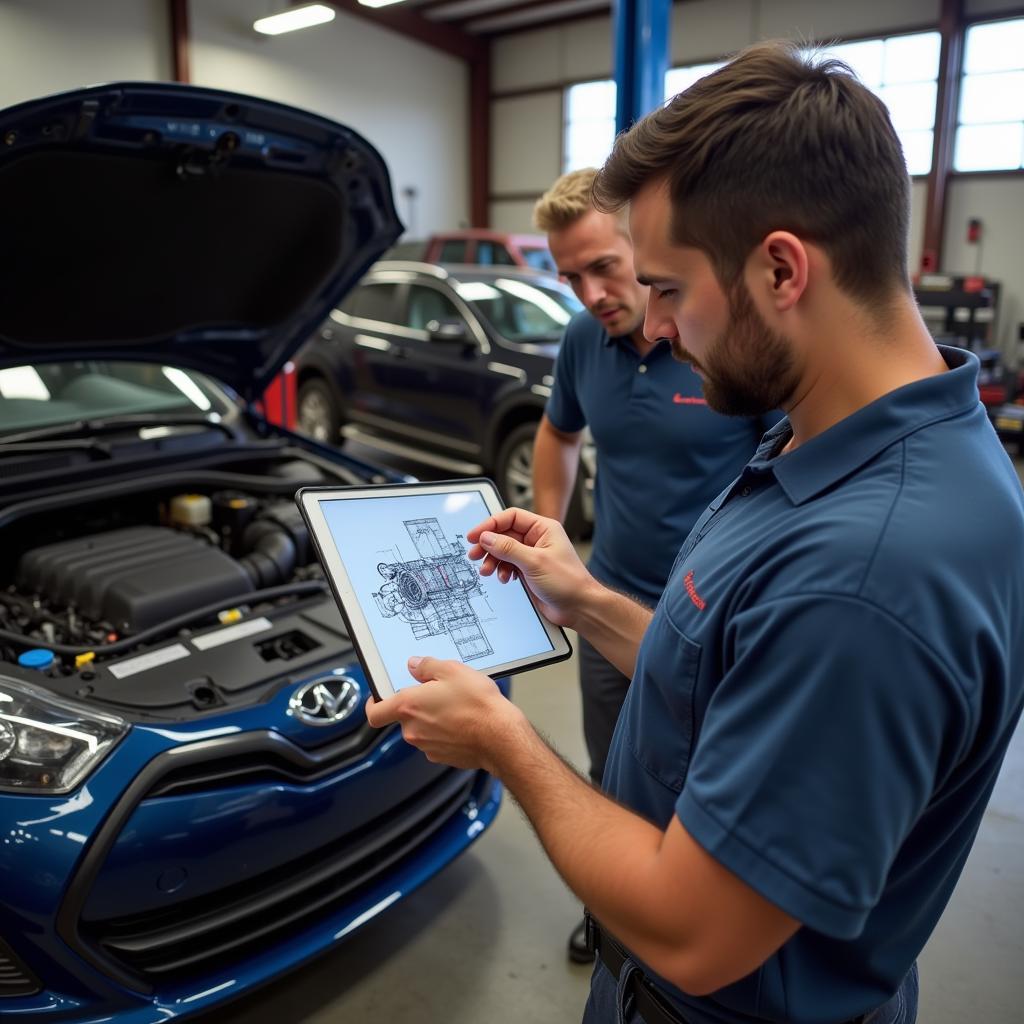 Customer talking to a mechanic in a Redmond auto repair shop