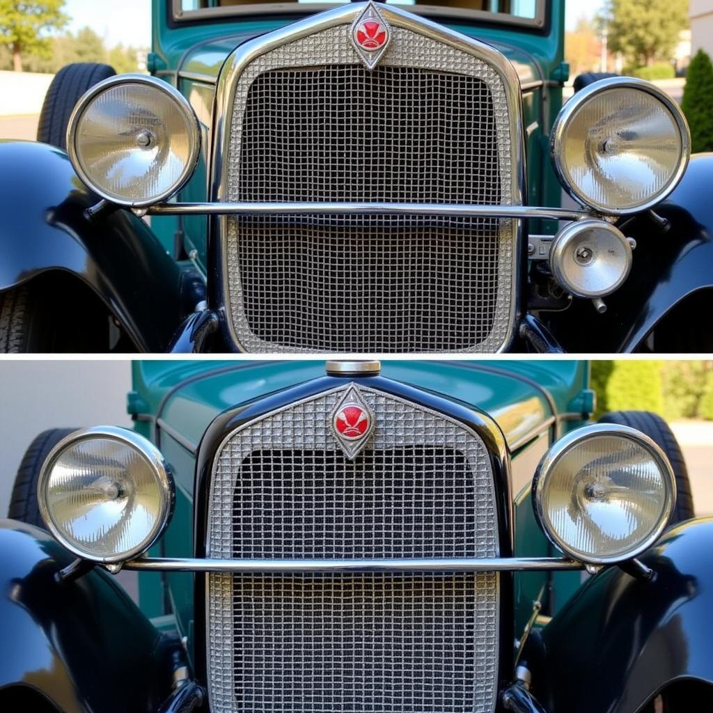 Restored Antique Car Grille on a Classic Vehicle