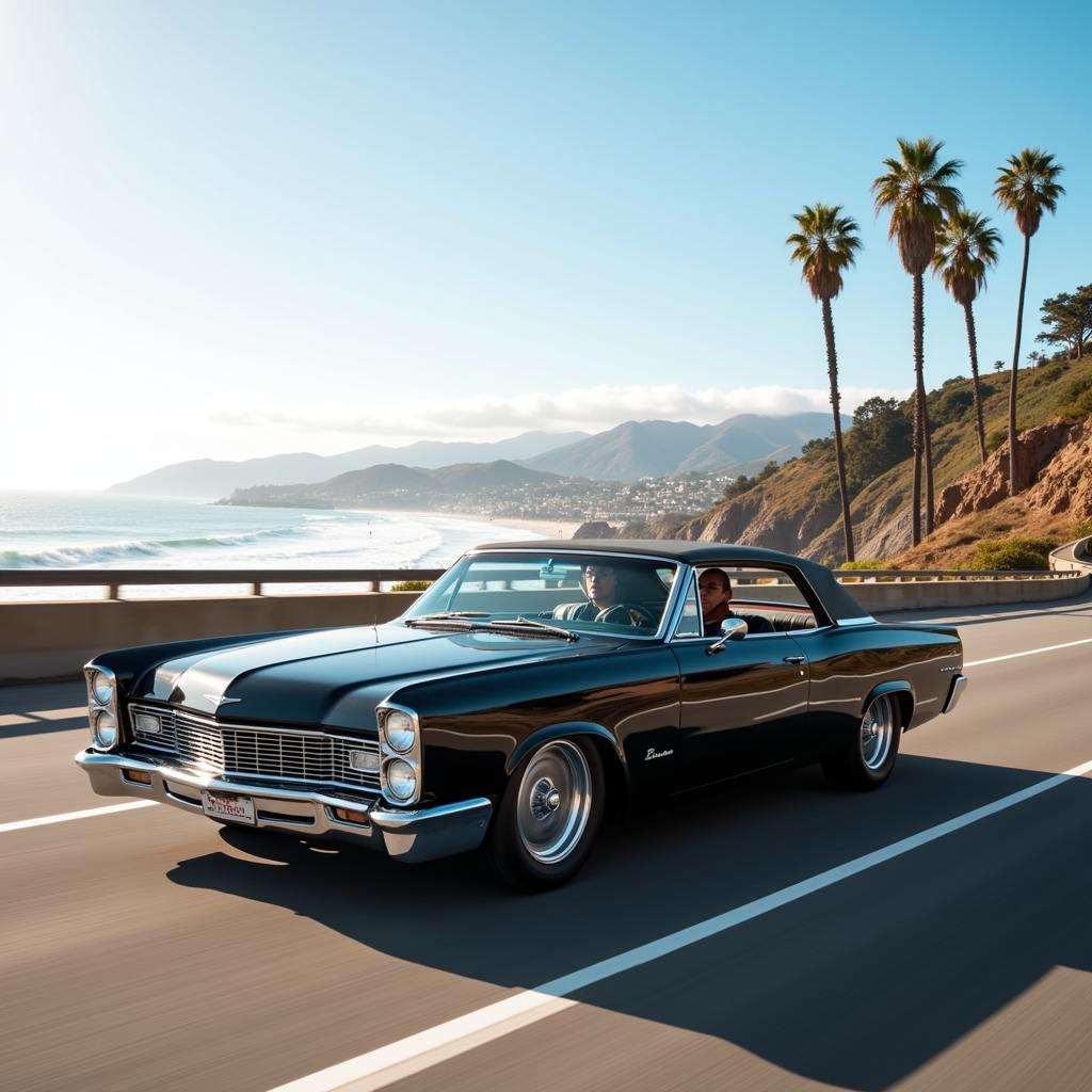 A Beautifully Restored Classic Car Cruising Down the Pacific Coast Highway in Santa Monica