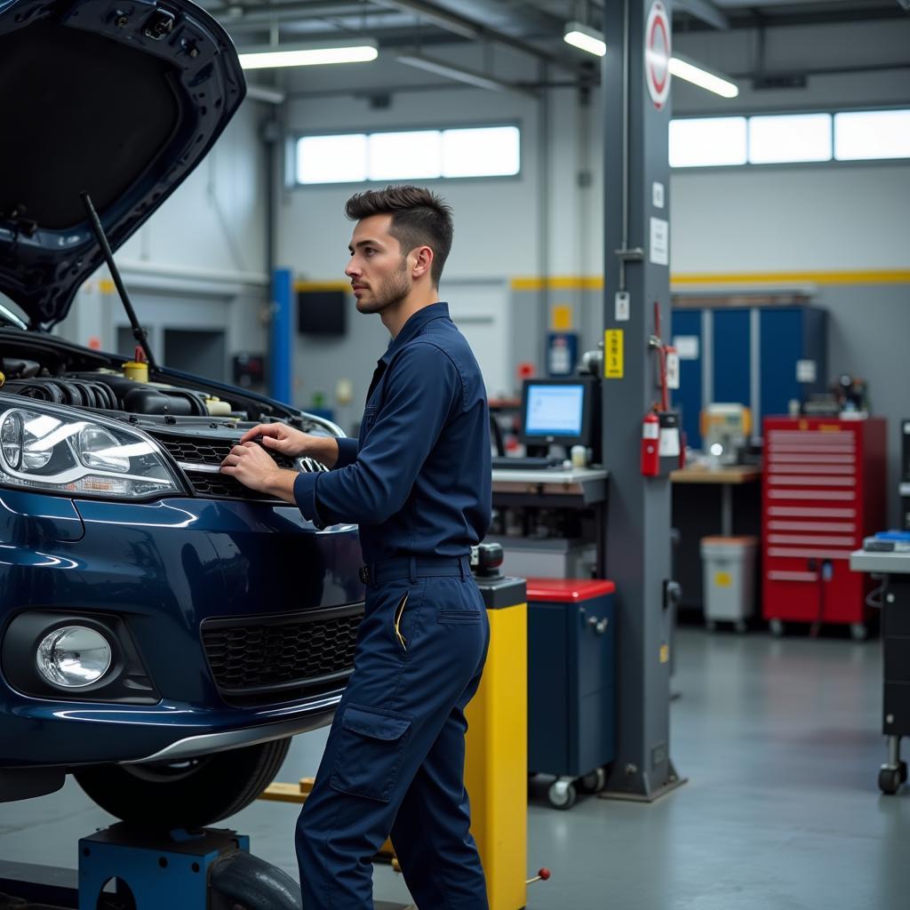 Mechanic diligently working on a car at Reynaga Auto Service