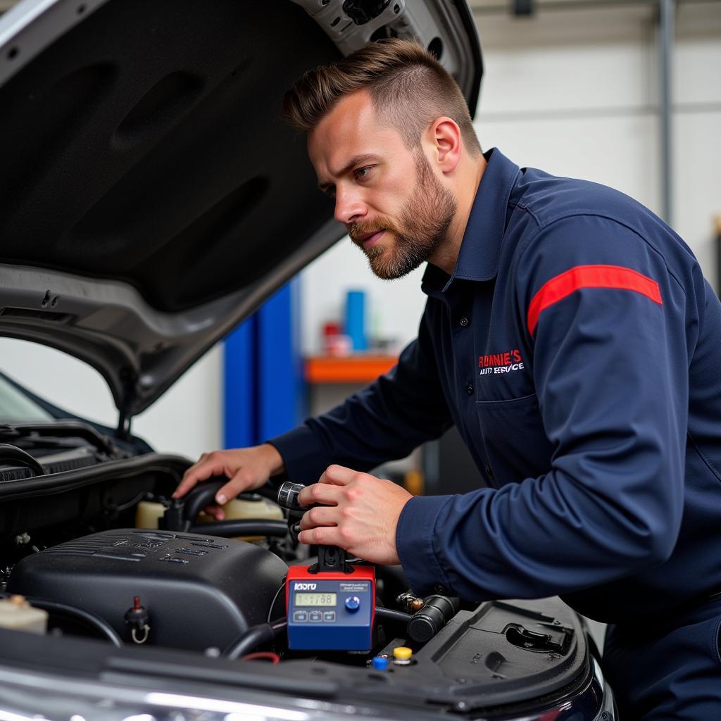 Ronnie's Auto Service Technician Working on a Car