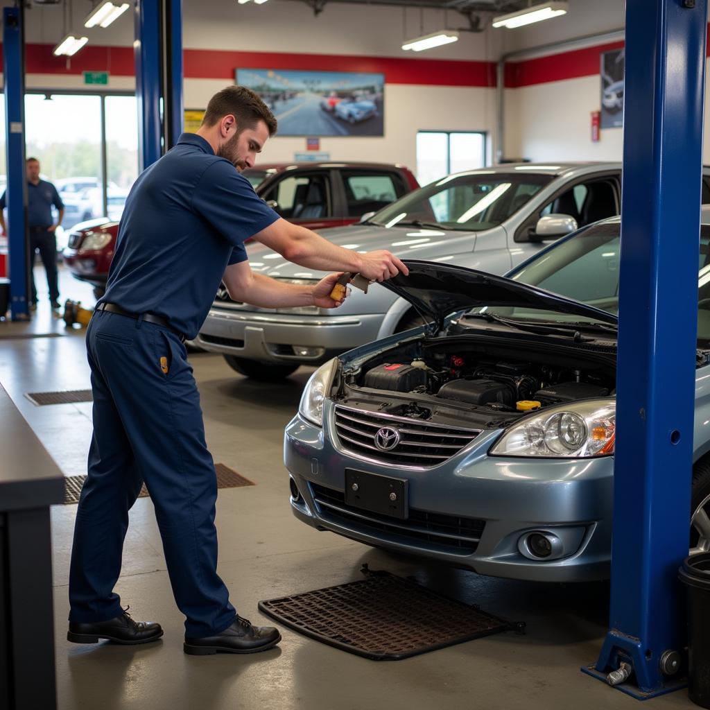 Routine car maintenance services in Derry, NH, including oil change, tire rotation, and brake inspection.