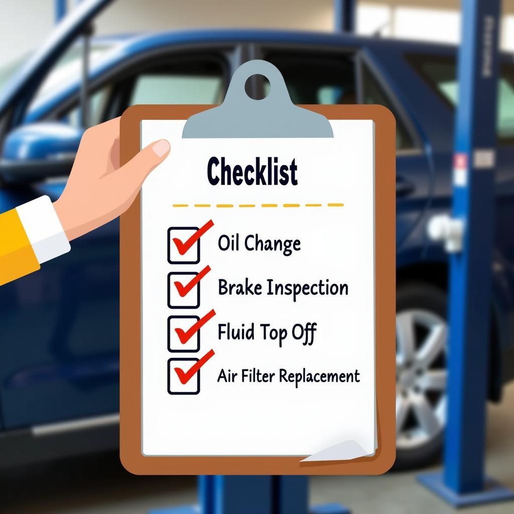 Car maintenance checklist with essential services like oil changes and tire rotations