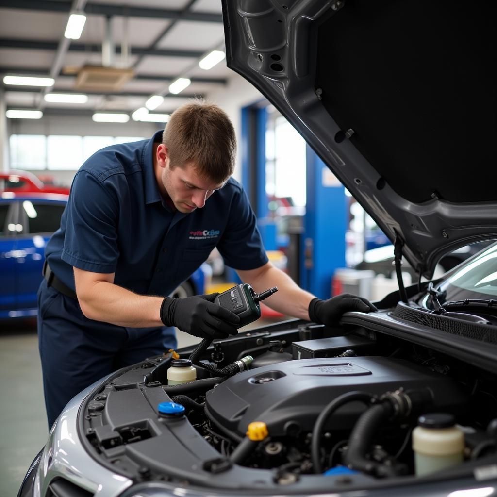 Mechanic Checking a Car on Route 8