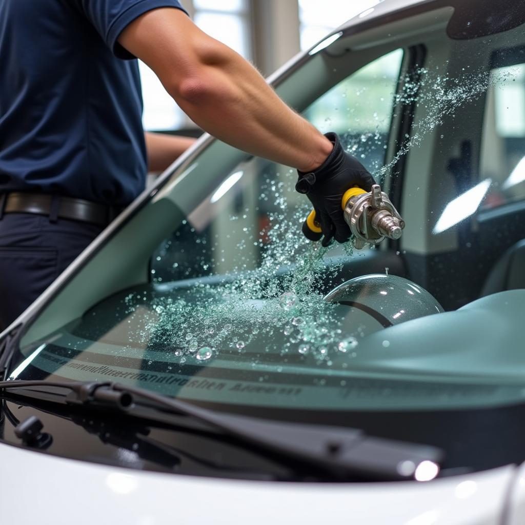 Safelite Technician Replacing Windshield