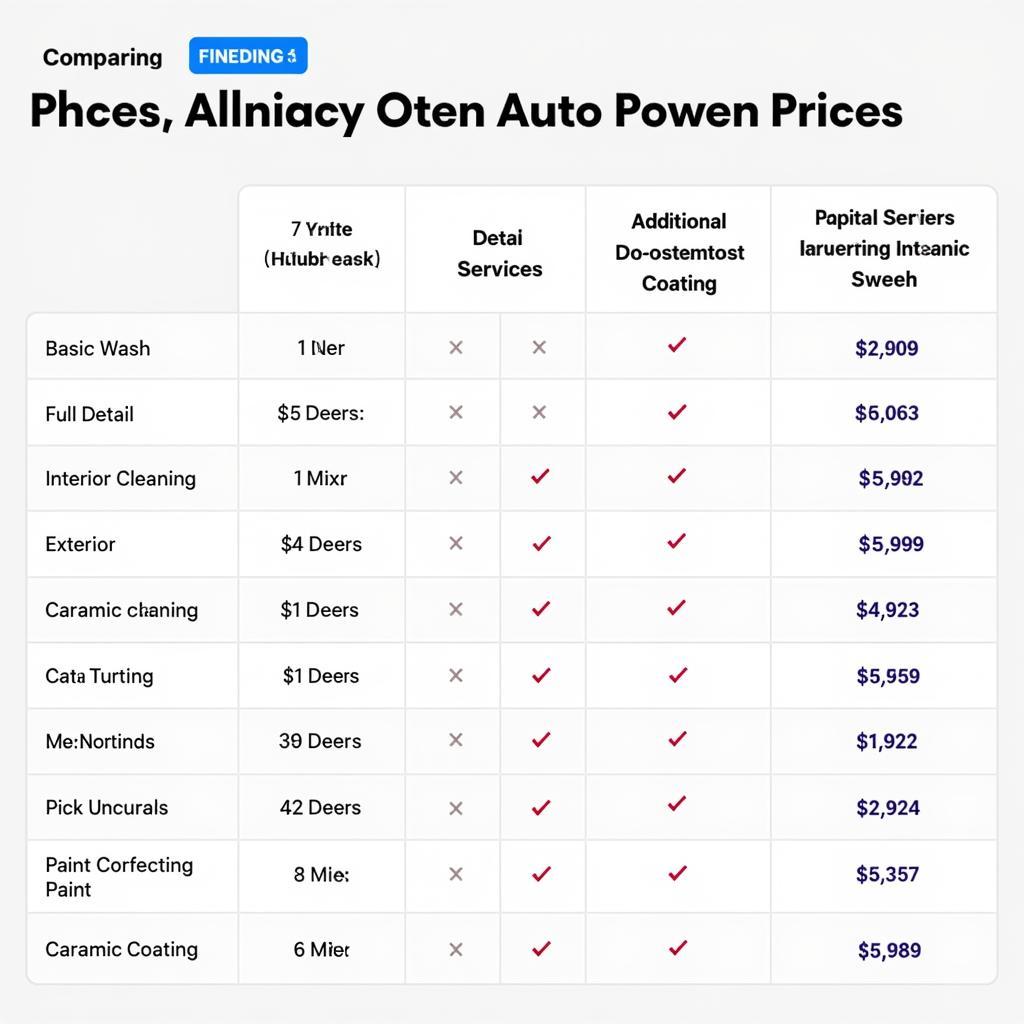 San Diego Auto Detailing Price Comparison Chart