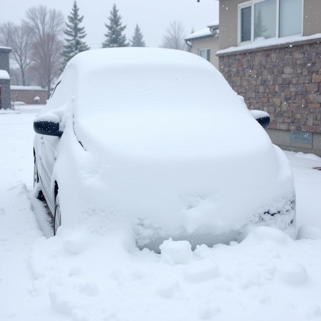 Car Covered in Snow After a Saskatoon Blizzard