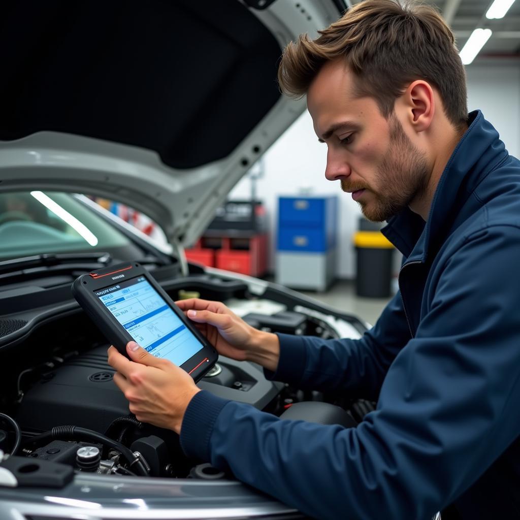 Technician Diagnosing a Car Problem