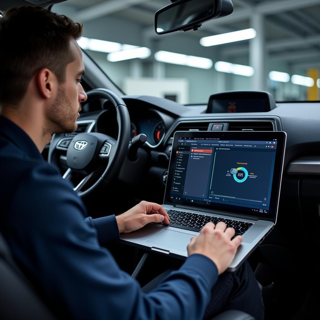 Technician Performing a Software Update on a Vehicle