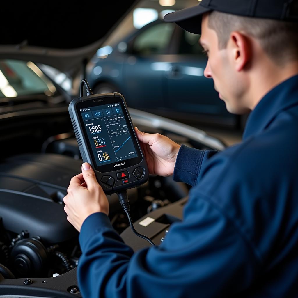 Technician using advanced diagnostic tools