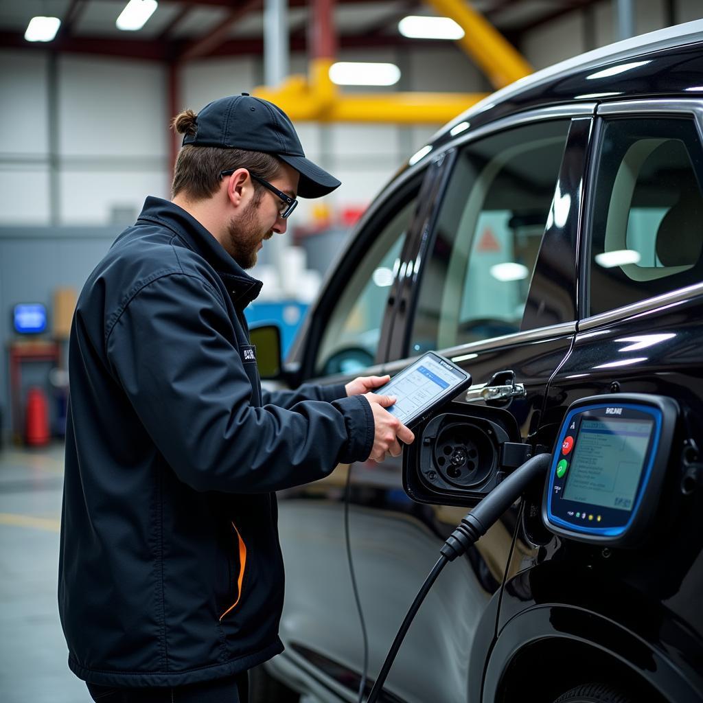 Technician Working on an Electric Vehicle Charging System