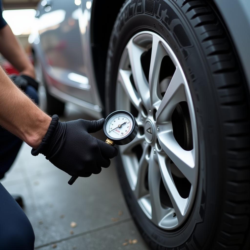 Checking Tire Pressure at a Local Auto Service Center