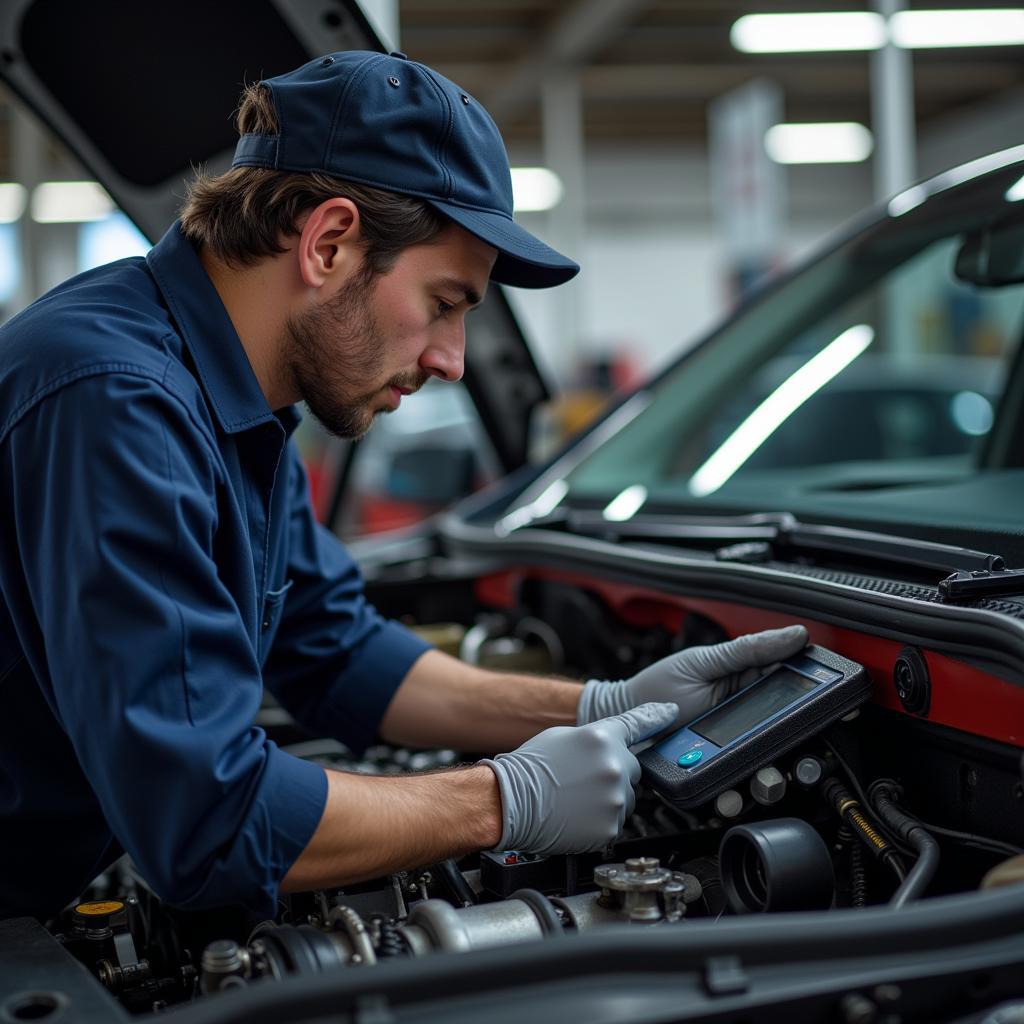 Mechanic Performing Car Inspection in Toowong