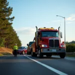 Tow Truck Assisting a Broken Down Car