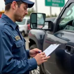 Tow Truck Operator Inspecting a Vehicle