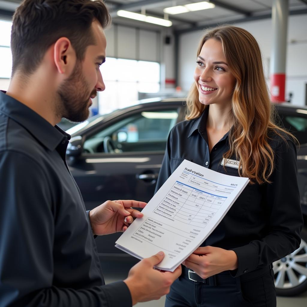 Toyota Service Advisor Discussing Repair Options with a Customer