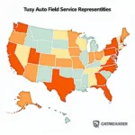 US Map Showing Regional Variations in Auto Field Service Representative Salaries