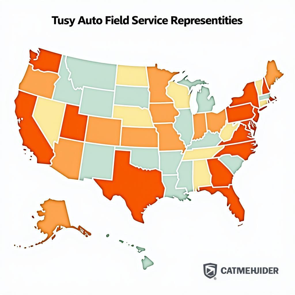 US Map Showing Regional Variations in Auto Field Service Representative Salaries