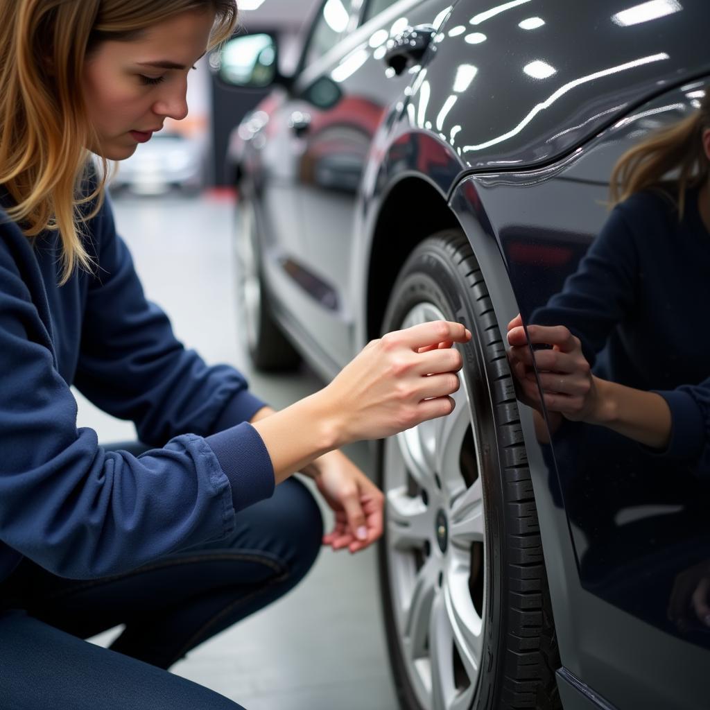 Inspecting the Exterior of a Used Car in Beauvais