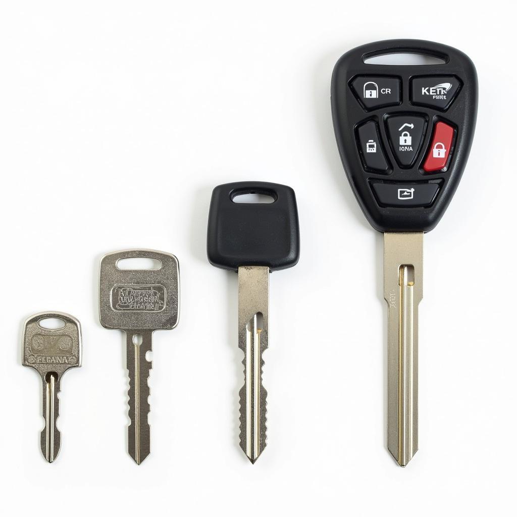 Different types of car keys, including traditional, transponder, and smart keys