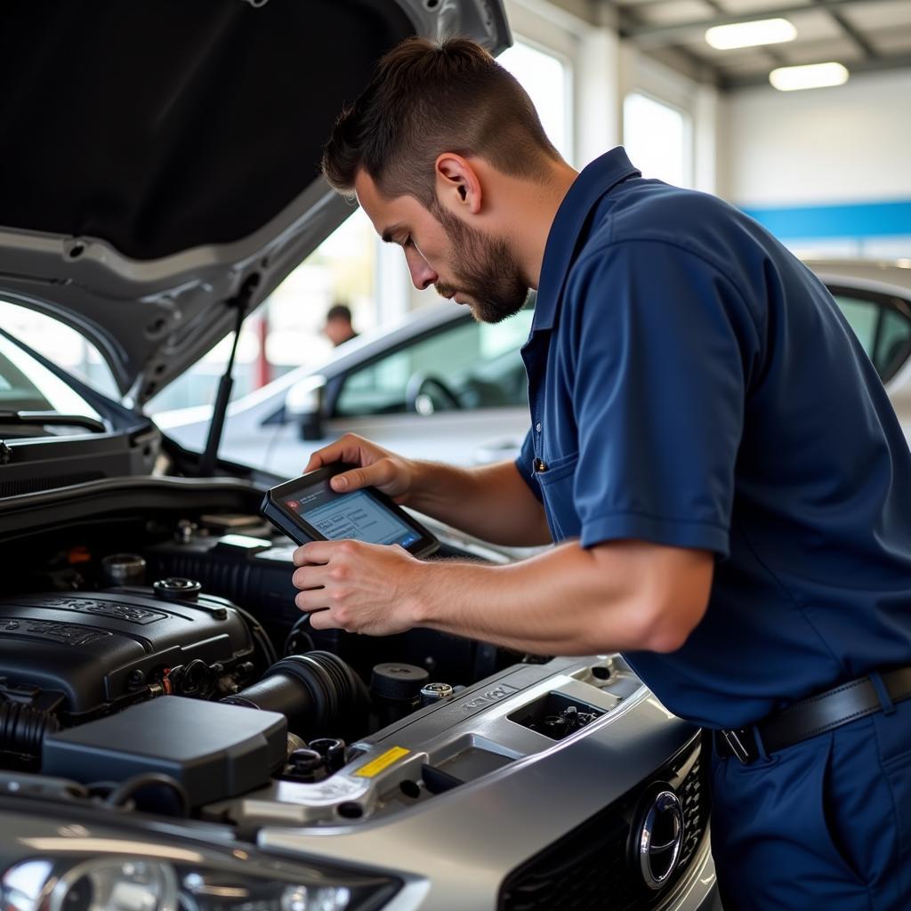 Mechanic Checking a Car in Ventura Auto Service