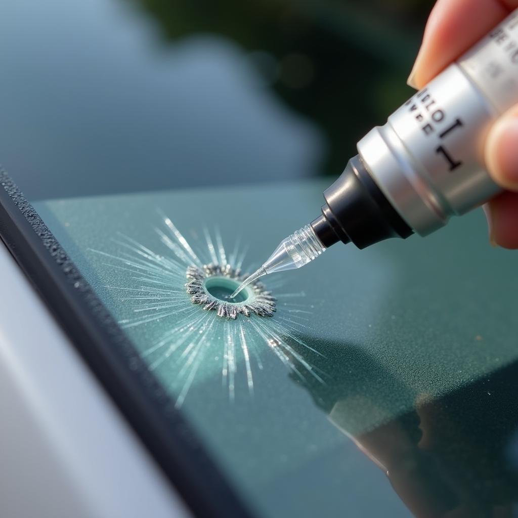 Close-up of a Windshield Chip Repair Process