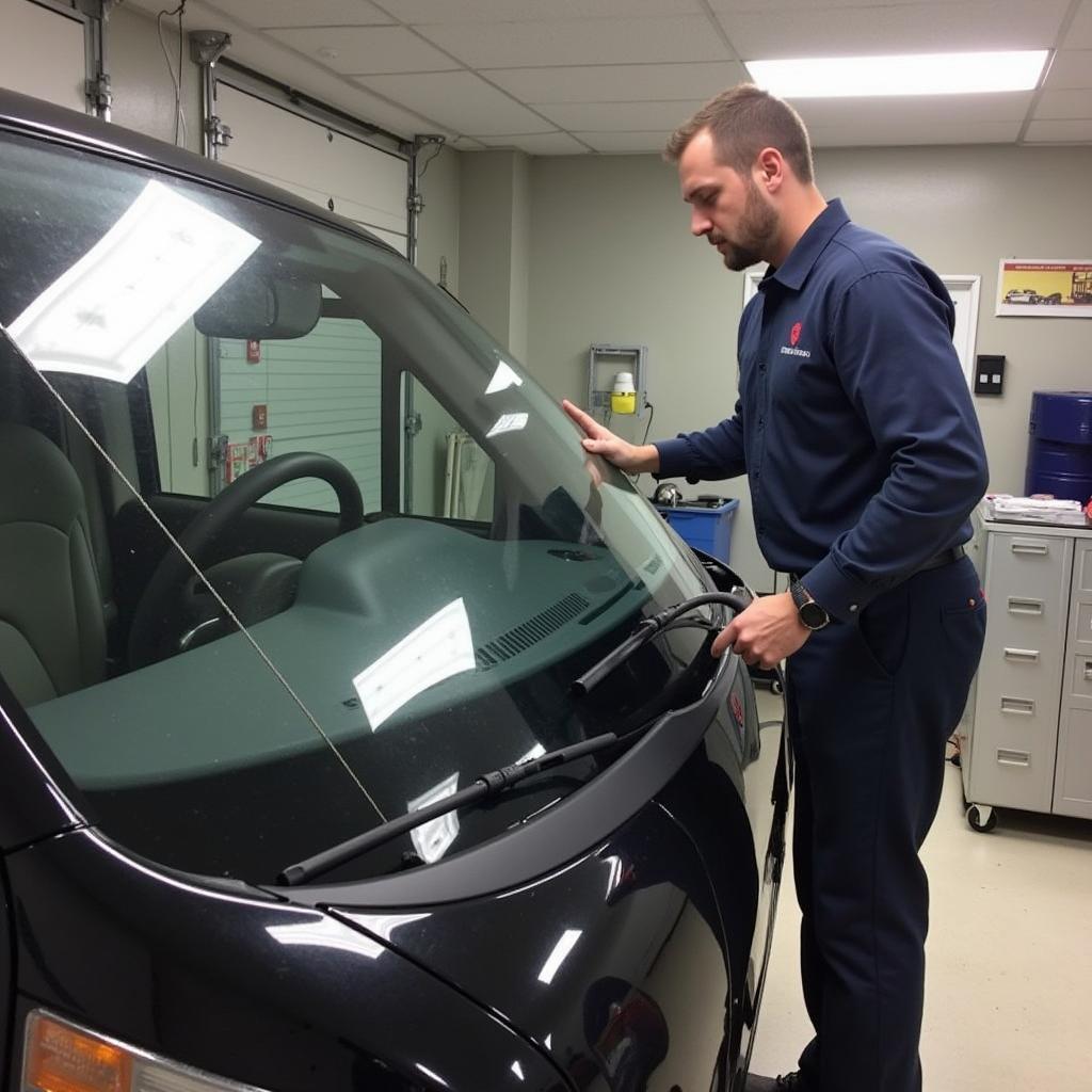 Windshield Replacement Service in Knoxville: A new windshield being installed.