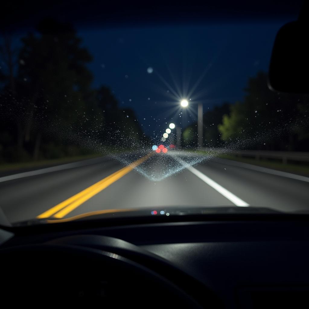 Windshield scratches reducing visibility at night