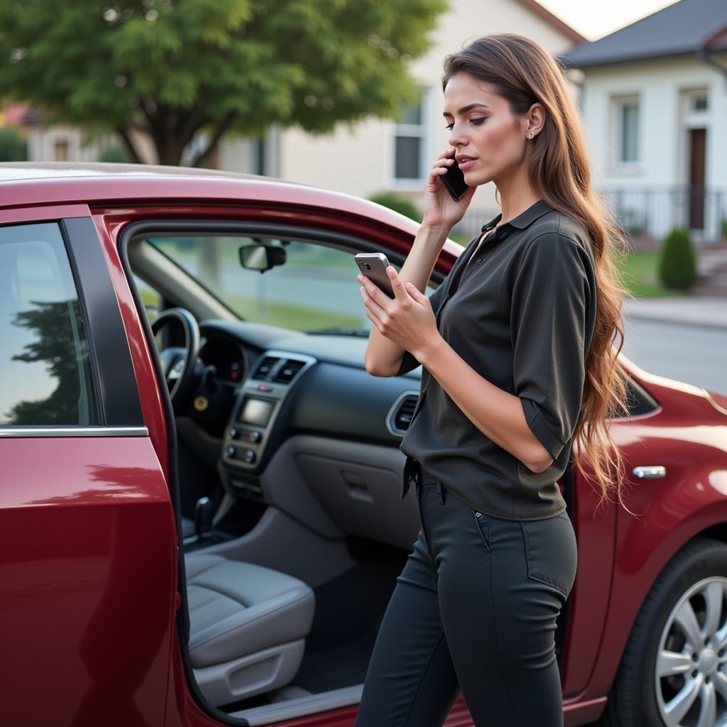 Woman Calling Locksmith on Phone