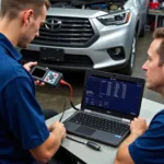 Aaliyah Auto Service Technicians Using Diagnostic Equipment