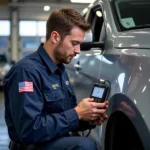 ASE Certified Technician Performing Vehicle Inspection