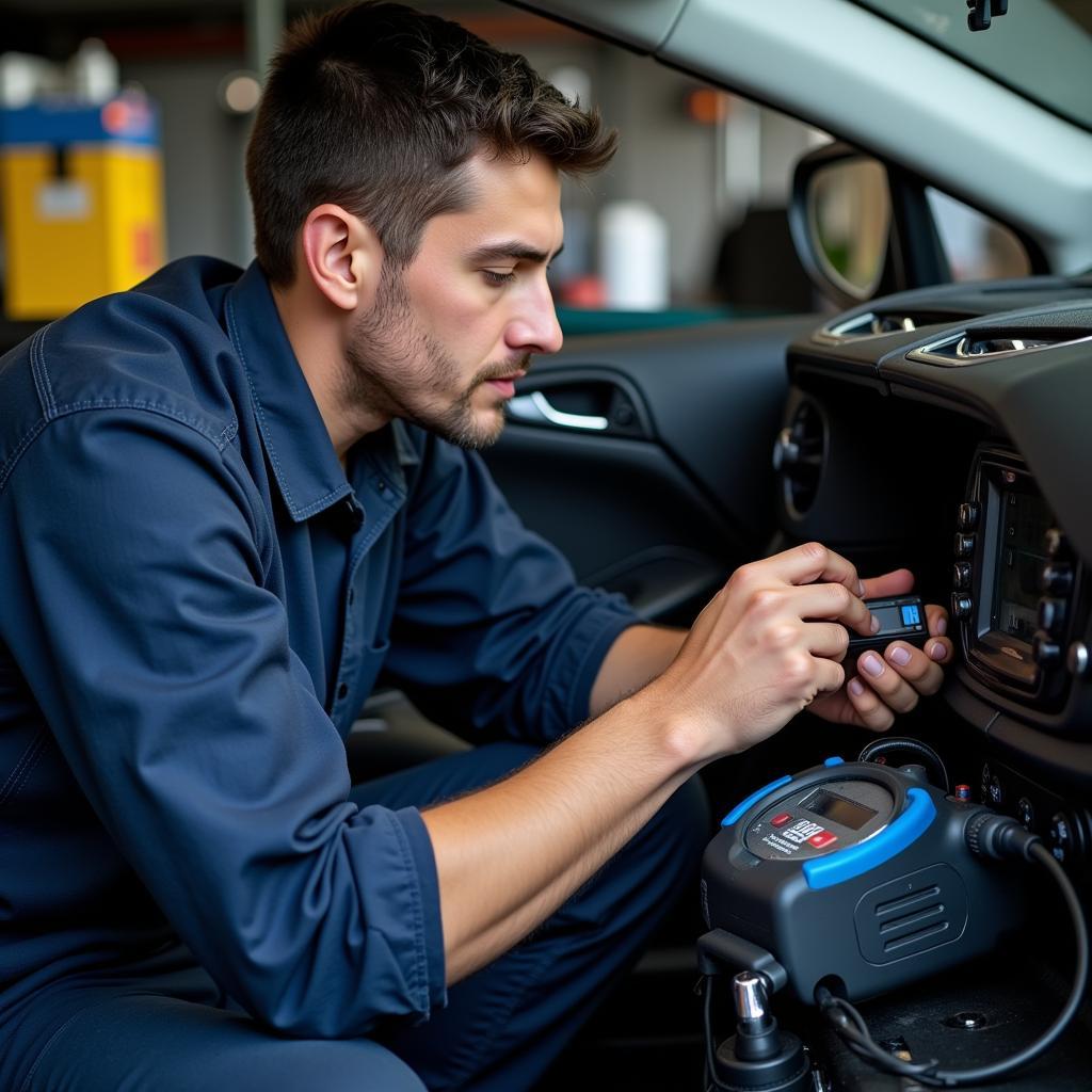 Acme Auto Electric Service Technician Working on a Car