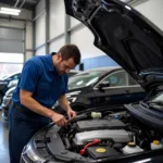 Mechanic Working on a Car in an Auto Shop in Barrie