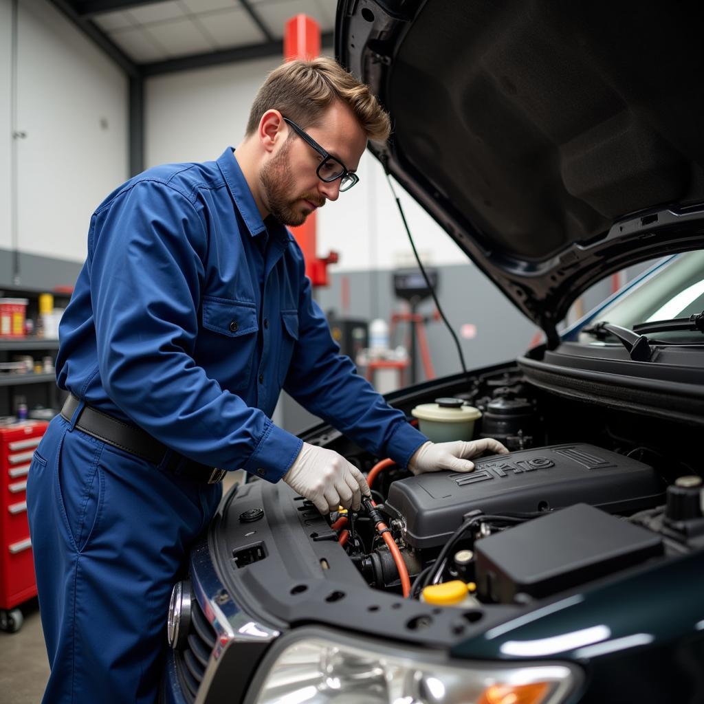 Mechanic Working on a Car Engine in Elizabethtown NY