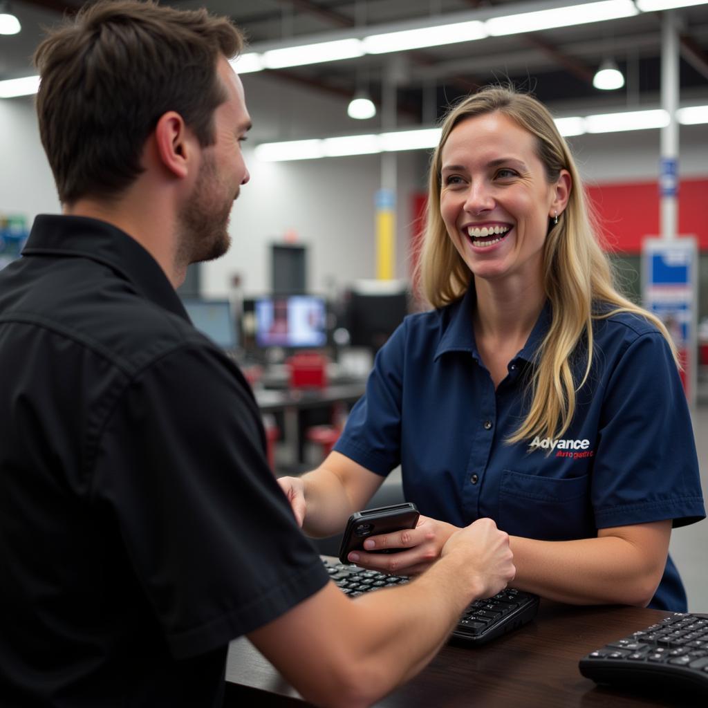 Advance Auto Parts Customer Service Representative Assisting a Customer