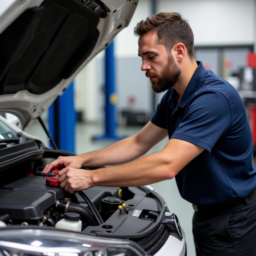 Mechanic Working on Car at Allens Auto Services Cheadle