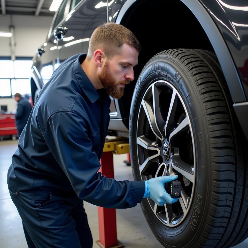 Certified technician working on a car at Amigo Auto Service Minneapolis