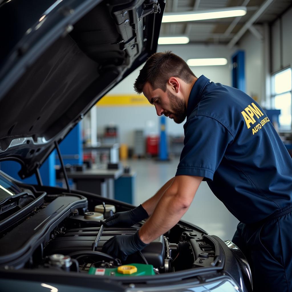 Mechanic Working on a Car at APM Auto Service in Edmonds, WA