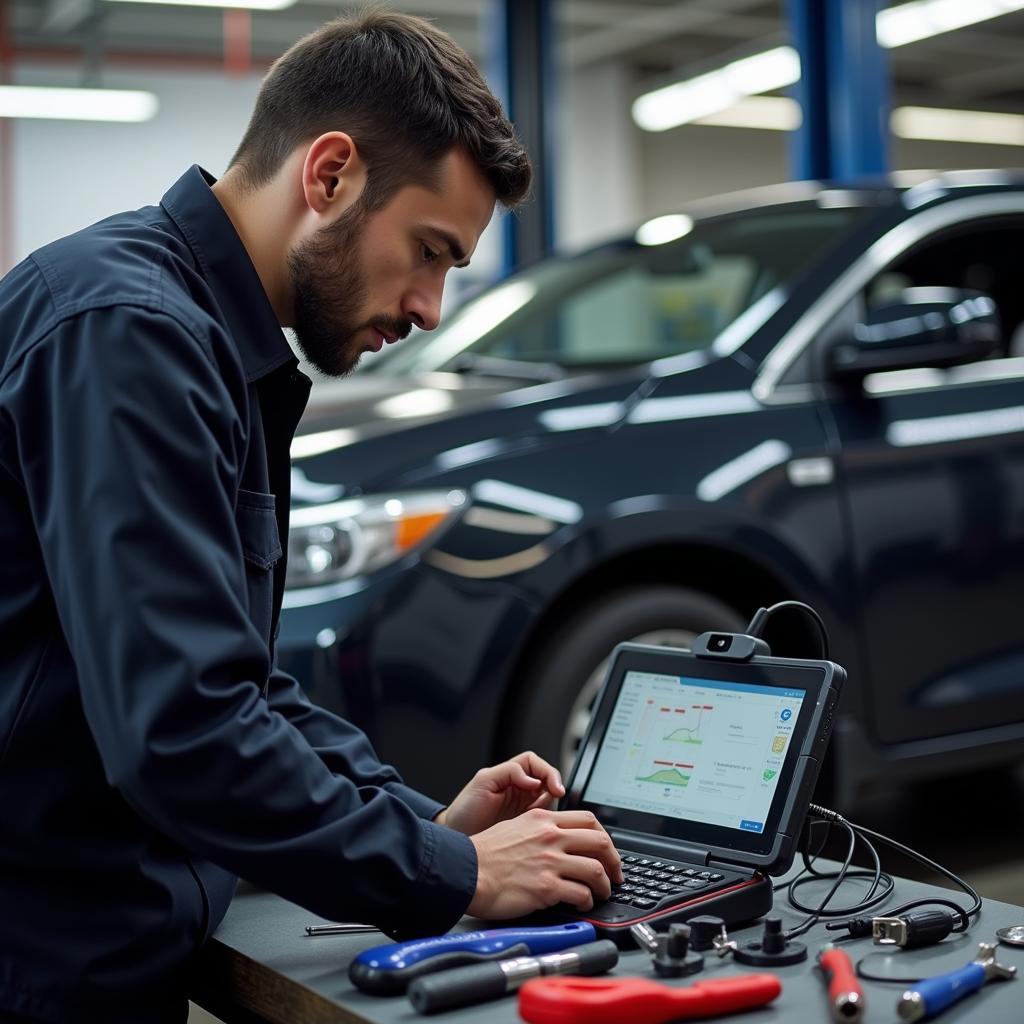 ASE Certified Technician Performing a Vehicle Inspection