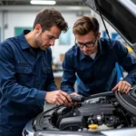 ASE Certified Technicians Working on a Car