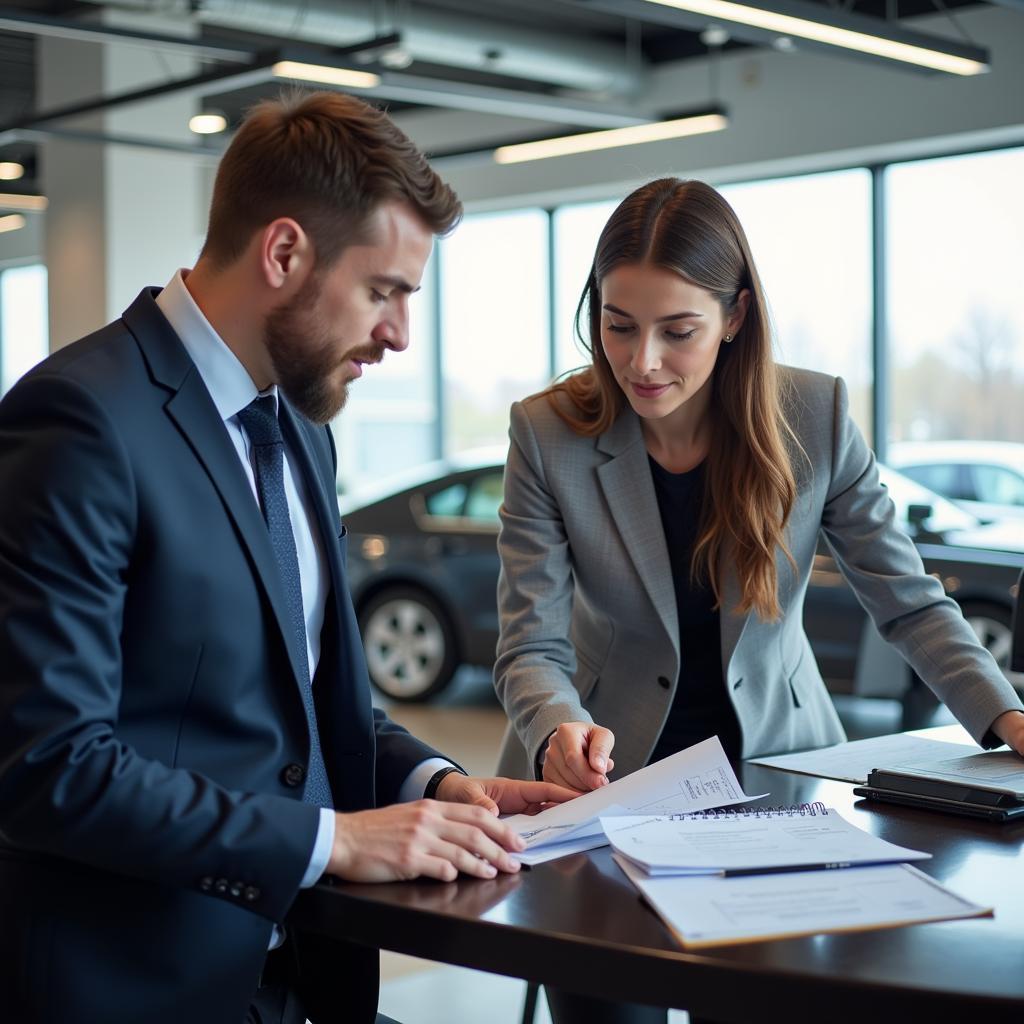 An auto consultant negotiates the price of a car with a dealer.