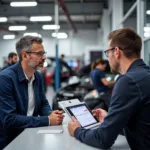 Customer Interacting with Service Advisor at Dealership