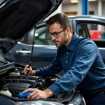 Auto Diagnostic Specialist Working on a Car Engine