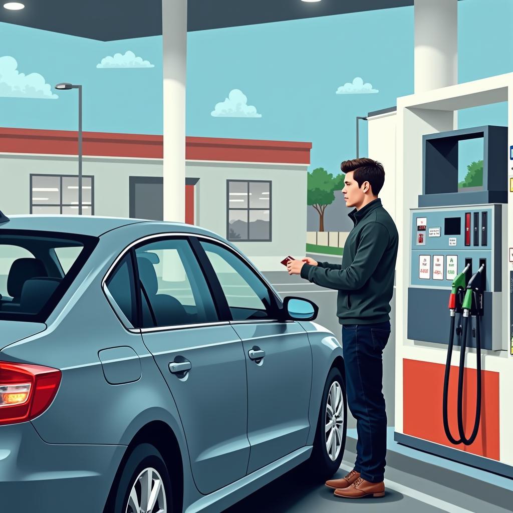 A car fueling up at a modern auto gas service station