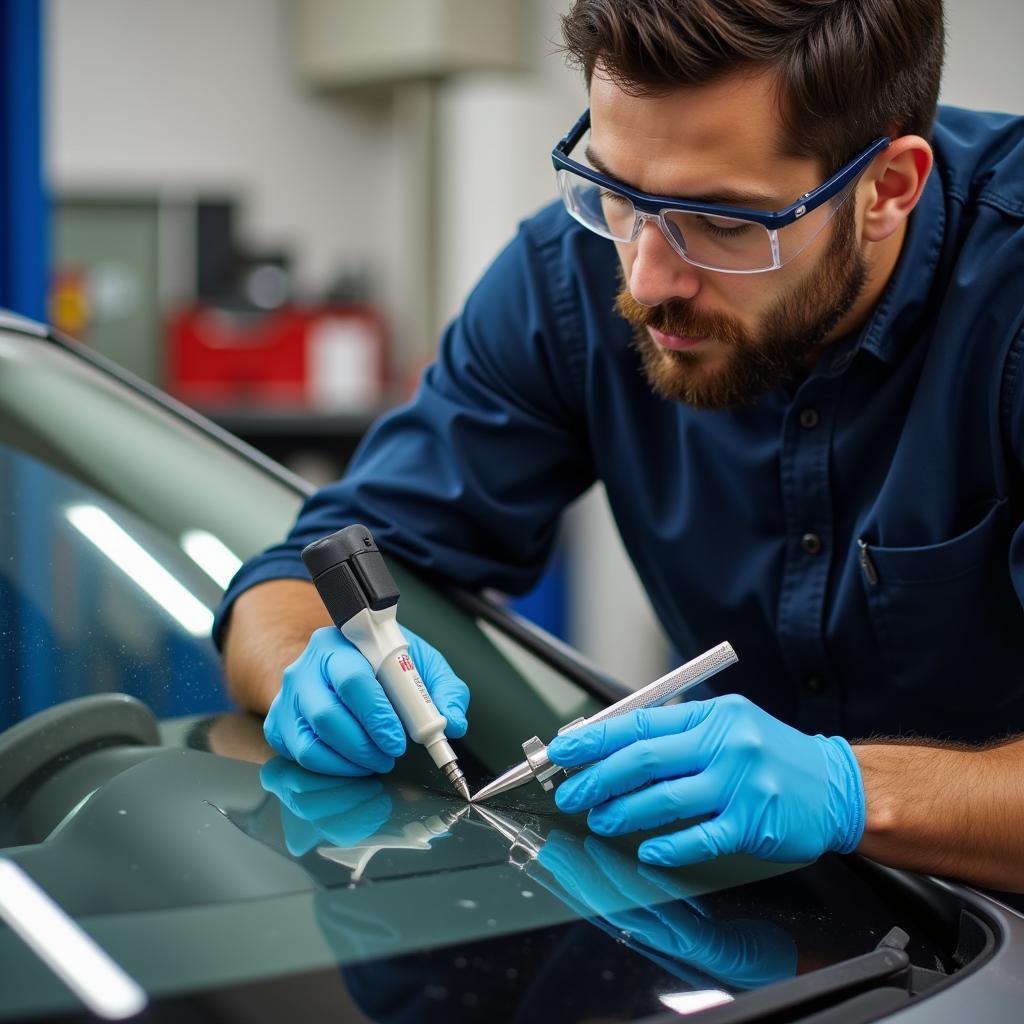 Auto Glass Repair Atlanta GA: Technician repairing a windshield crack