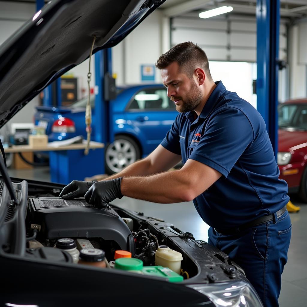 Experienced mechanic working on a car engine at an auto plus service centre in Artarmon