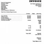 Auto repair invoice with detailed cost breakdown