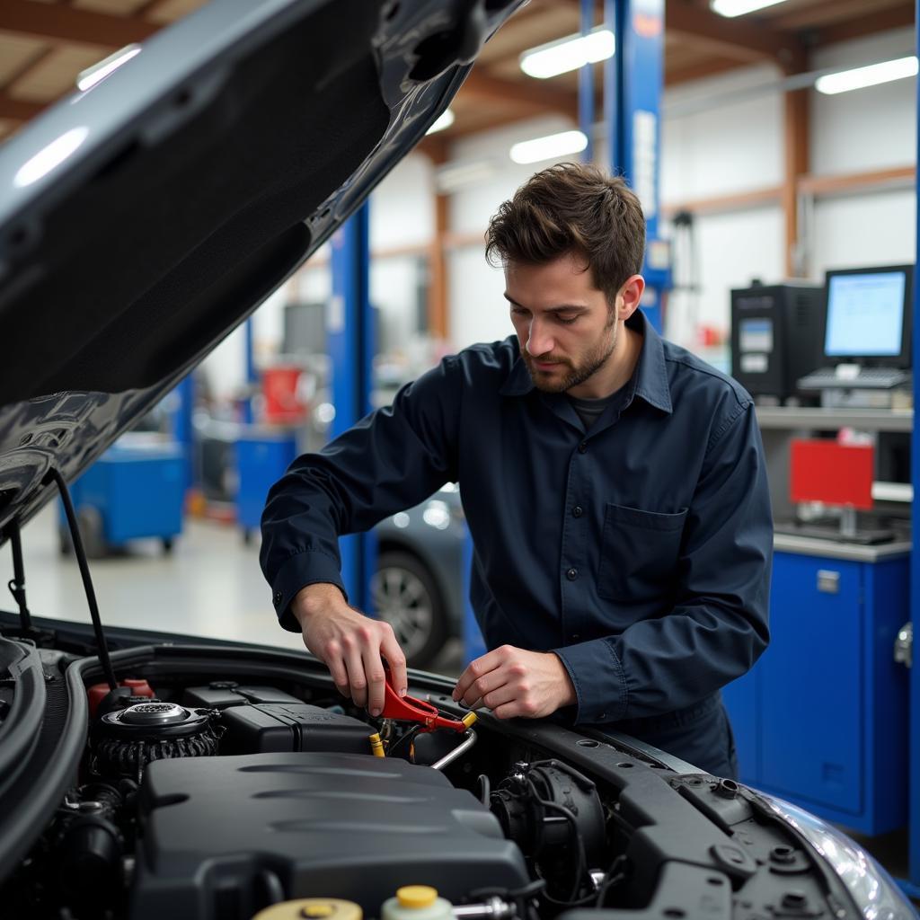 Mechanic working on a car in an auto repair shop in Wake Forest