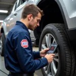 ASE Certified Technician Performing Vehicle Inspection