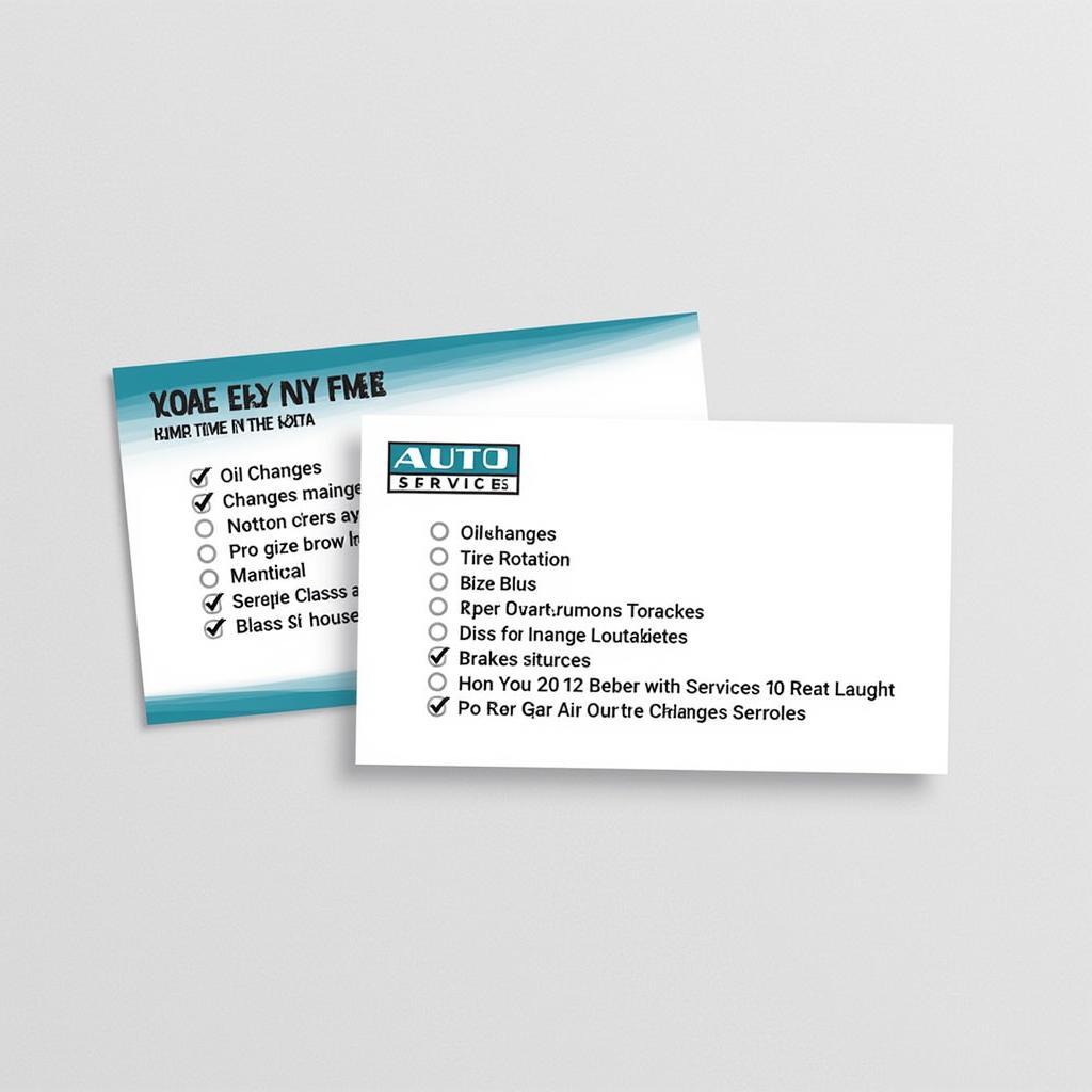 Auto Service Business Card Checklist Example